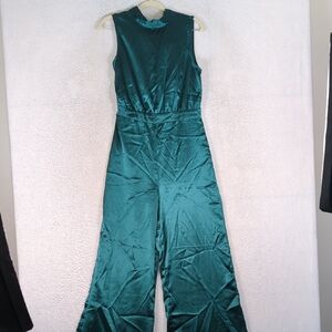 Mi ami Junior's Dark‎ Turquoise Satin Wide Leg Sleeveless Jumpsuit Size M